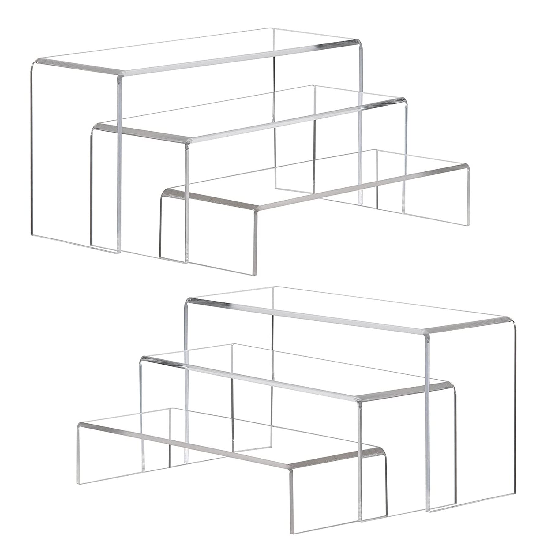 ANDGOO 2 Sets Large Acrylic Risers, Clear Rectangular Showcase Collectibles Display Shelf, Retail Desktop Display Stand for Organize and Decoration