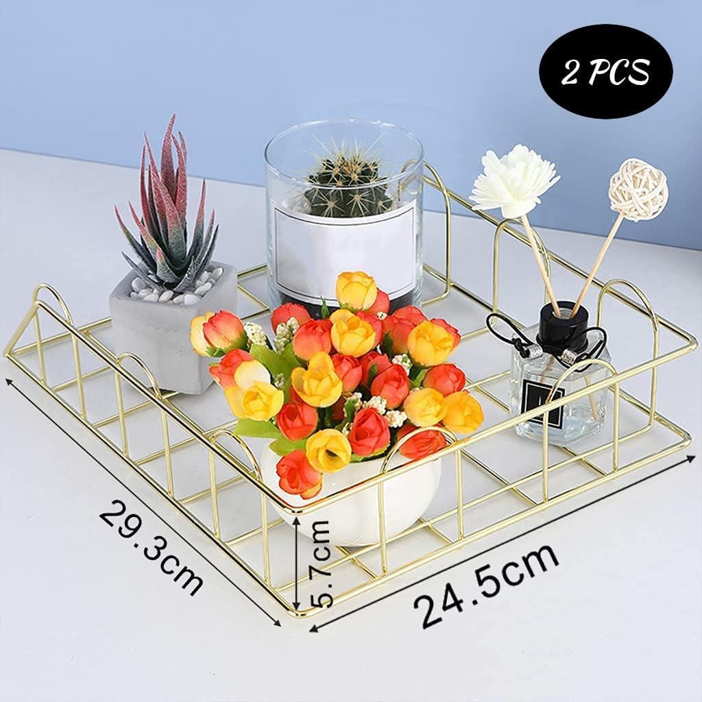 BUDOME Metal Letter Tray, 2 Tier Desk Organizers, Stackable Paper Tray, Desk File Folders Organizer, Document Holder, Magazine Storage for School Home Office Supplies Storage (Golden)