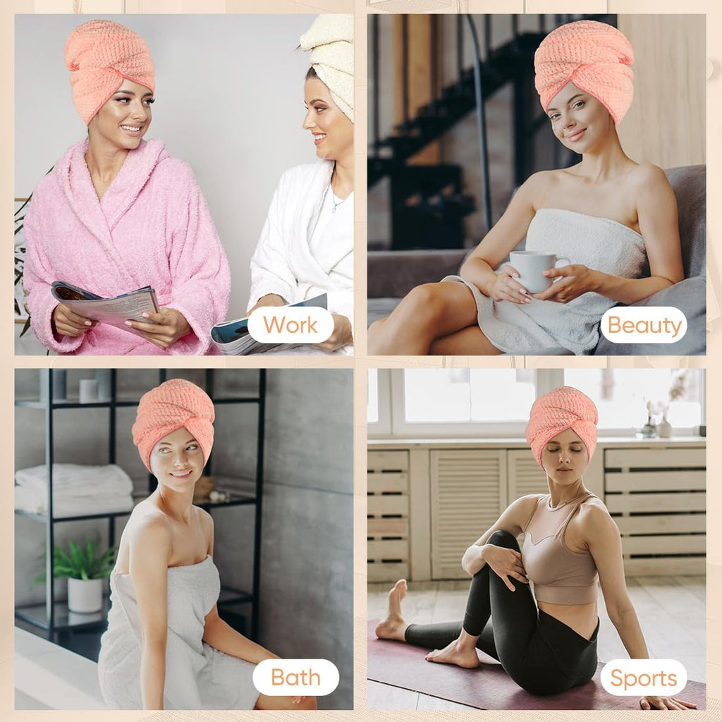 HOMEXCEL 5 Pack Large Microfiber Hair Towel Wrap for Women, Super Soft Hair Drying Towel, Fast Drying Hair Turbans for Wet Hair, Long, Thick, Curly Hair, Anti Frizz Hair Towel Wrap with Elastic Strap