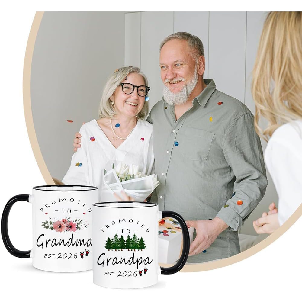 Promoted to Grandparents est 2026 New Grandparents Pregnancy Announcement Grandma Grandpa 2026 Mugs Set Announcement 2026 Gift,New Baby Announcement First Time Grandma Grandpa Coffee Cups