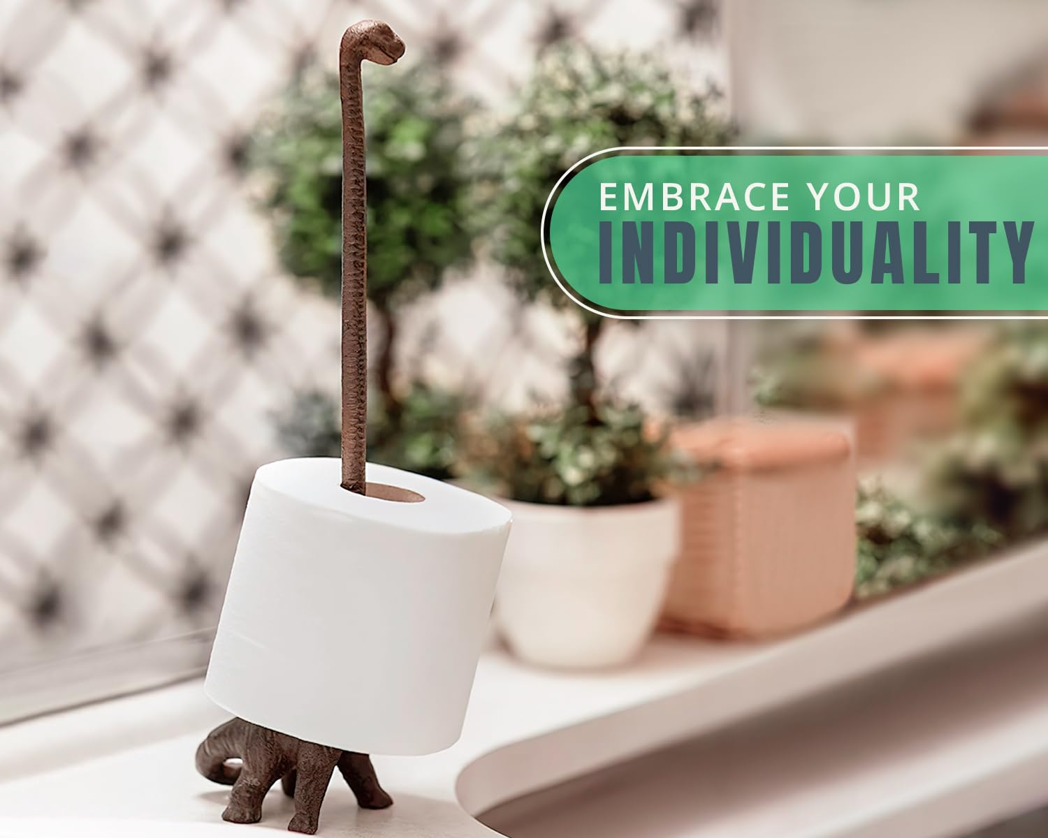 Comfify Cast Iron Dinosaur Paper Towel Holder or Free Standing Toilet Paper Holder - Rustic Brown w/Vintage Finish