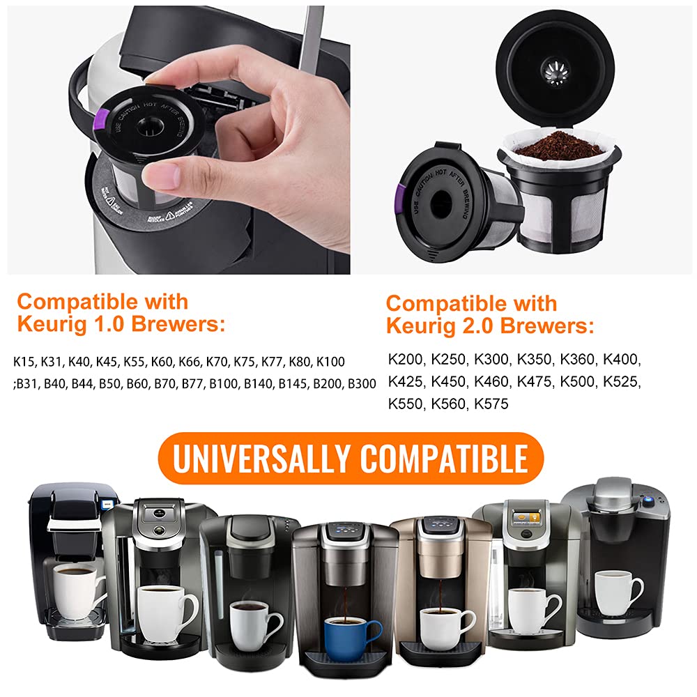 Reusable K Cups with Paper Filters Set, Including 4 Pack K Cups and 100 PCS Coffee Filters for Keurig 1.0 and 2.0 Brewers, Paper Filters Fit Reusable K-Cup Pods