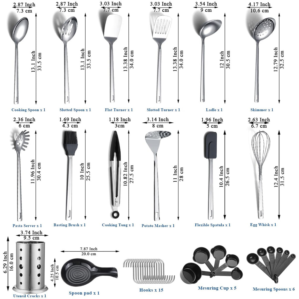 ReaNea Stainless Steel Kitchen Utensils Set 40 Pieces, Cooking Utensil Set with Utensils Holder, Kitchen Gadgets Kitchen Essentials New Home, House, Appartment Must Have, Metal Spatula Set