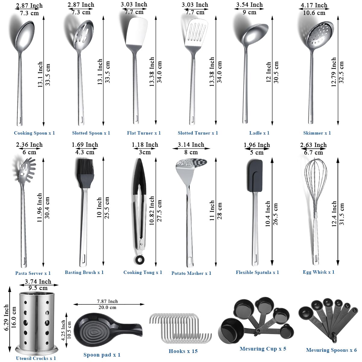 ReaNea Stainless Steel Kitchen Utensils Set 40 Pieces, Cooking Utensil Set with Utensils Holder, Kitchen Gadgets Kitchen Essentials New Home, House, Appartment Must Have, Metal Spatula Set