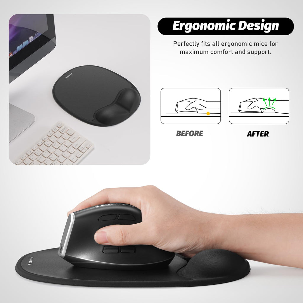 ErgoEvol Ergonomic Mouse Pad with Skin-Friendly Lycra Memory Foam Wrist Rest, Easy-to-Clean Smooth PP Surface, and Non-Slip PU Base – Ideal for Vertical, Ergonomic, and Office Mice(Jet Black)