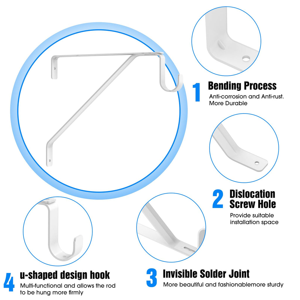 Closet Shelf and Rod Bracket, Heavy Duty Adjustable Closet Rod Bracket with Shelf Holder - White Closet Rod Support & Shelf Brackets for Storage (White Adjustable, Count, 2)