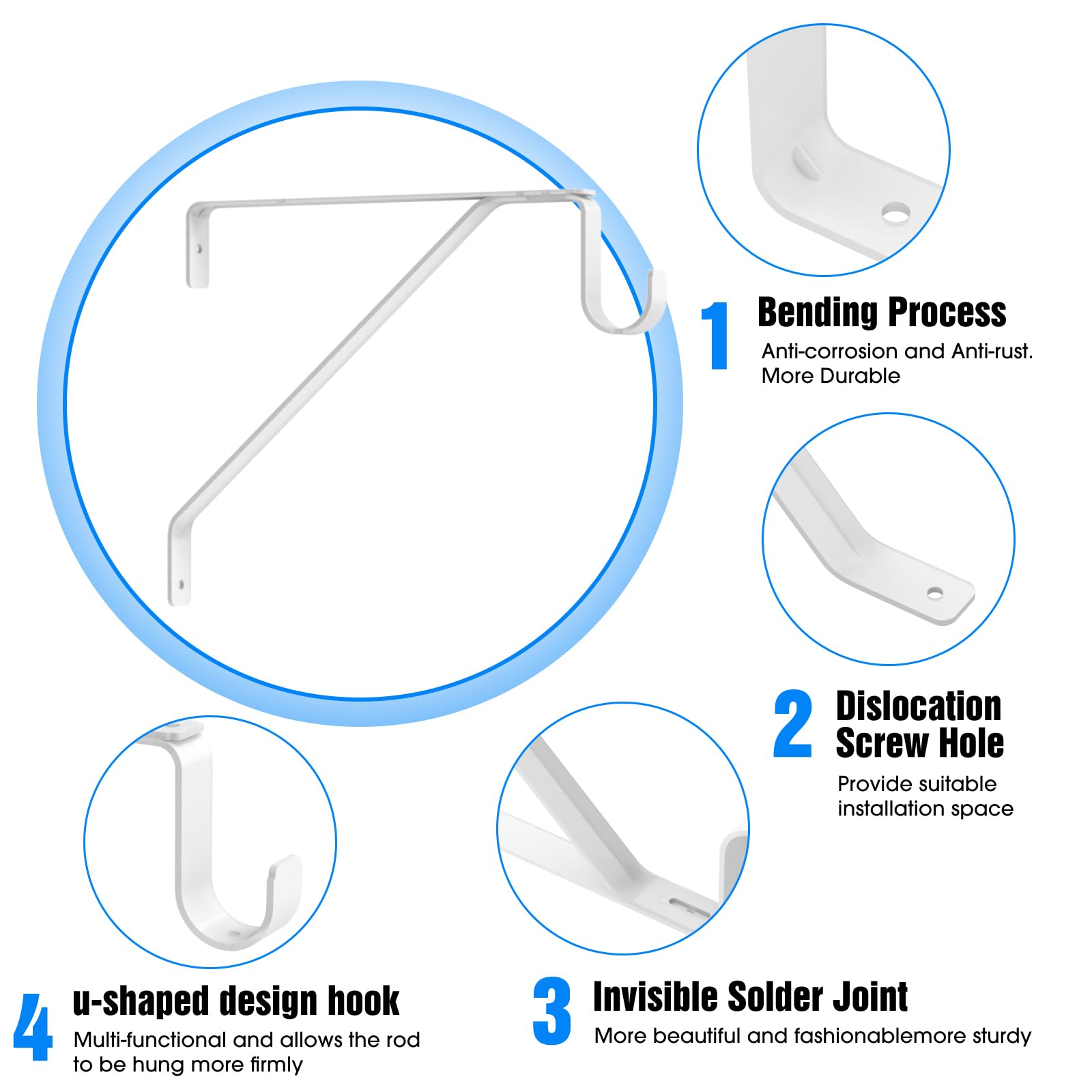 Closet Shelf and Rod Bracket, Heavy Duty Adjustable Closet Rod Bracket with Shelf Holder - White Closet Rod Support & Shelf Brackets for Storage (White Adjustable, Count, 2)