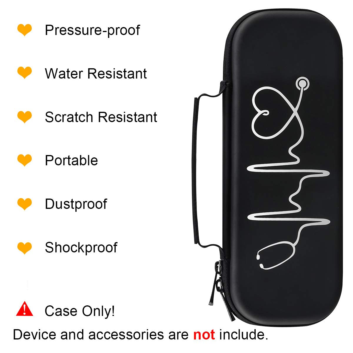 BOVKE Travel Carrying Case for 3M Littmann Classic III Stethoscope - Extra Room for Taylor Percussion Reflex Hammer and Reusable LED Penlight, Black