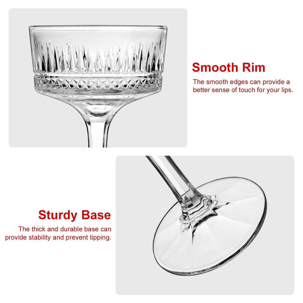 Paysky Coupe Glasses Set of 6,Hand-blow10 Oz Vintage Cocktail Glasses,Ribbed Martini Glasses for Espresso Martini, Champagne,Cosmopolitan,Manhattan,Cocktail Party,Cocktail Glassware Set