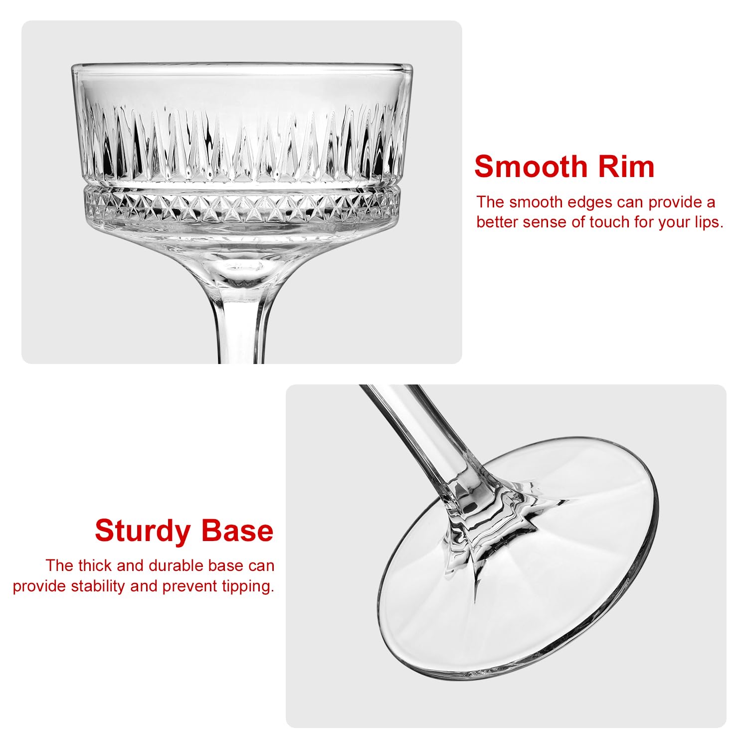Paysky Coupe Glasses Set of 6,Hand-blow10 Oz Vintage Cocktail Glasses,Ribbed Martini Glasses for Espresso Martini, Champagne,Cosmopolitan,Manhattan,Cocktail Party,Cocktail Glassware Set