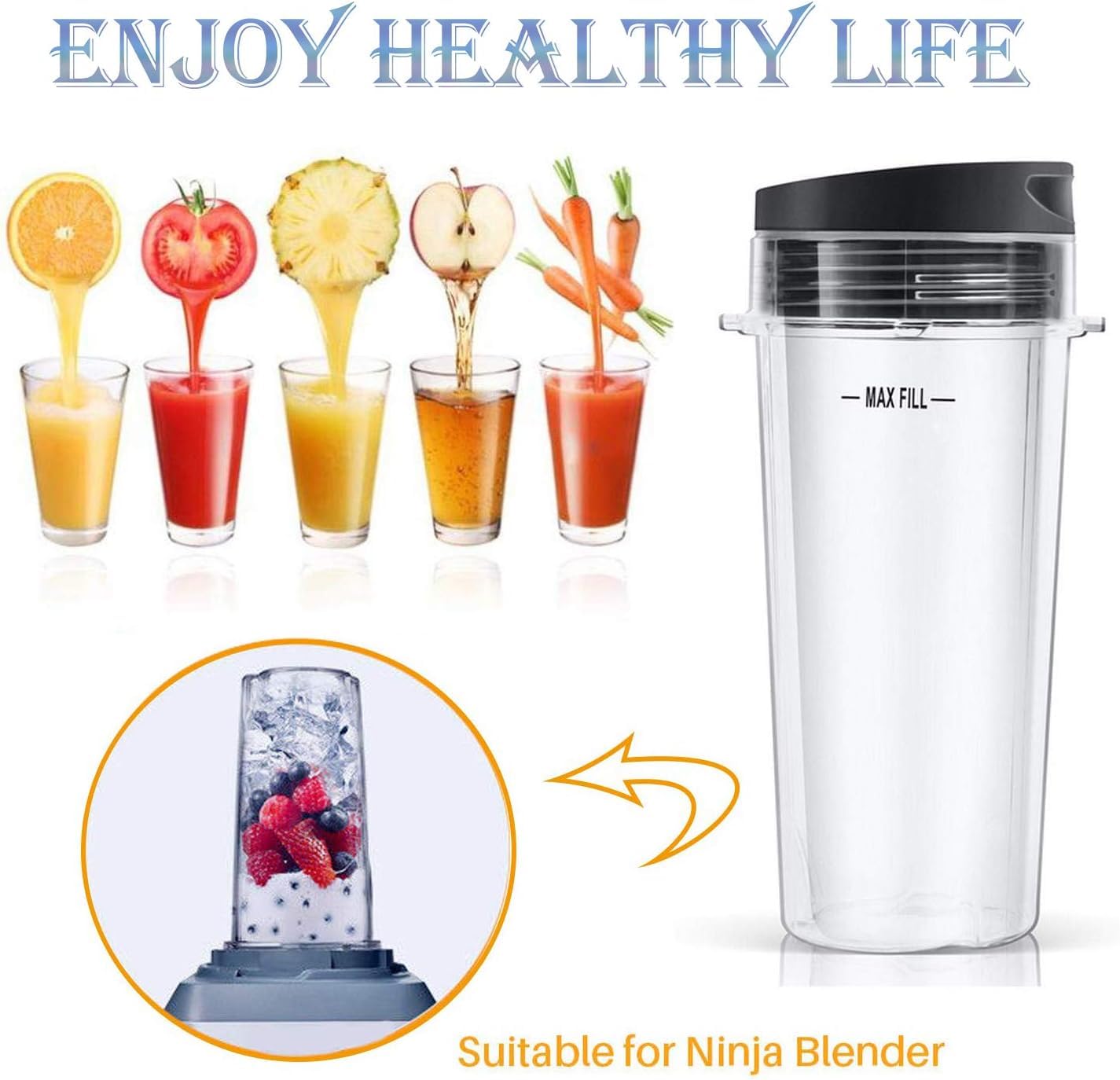 2 Pack 16 oz Blender Cups with Leakproof Sip Lids Compatible with Nutri Ninja, Replacement Single Serve Cups for BL660 BL663 BL740 BL770 BL780 BL810 BL771