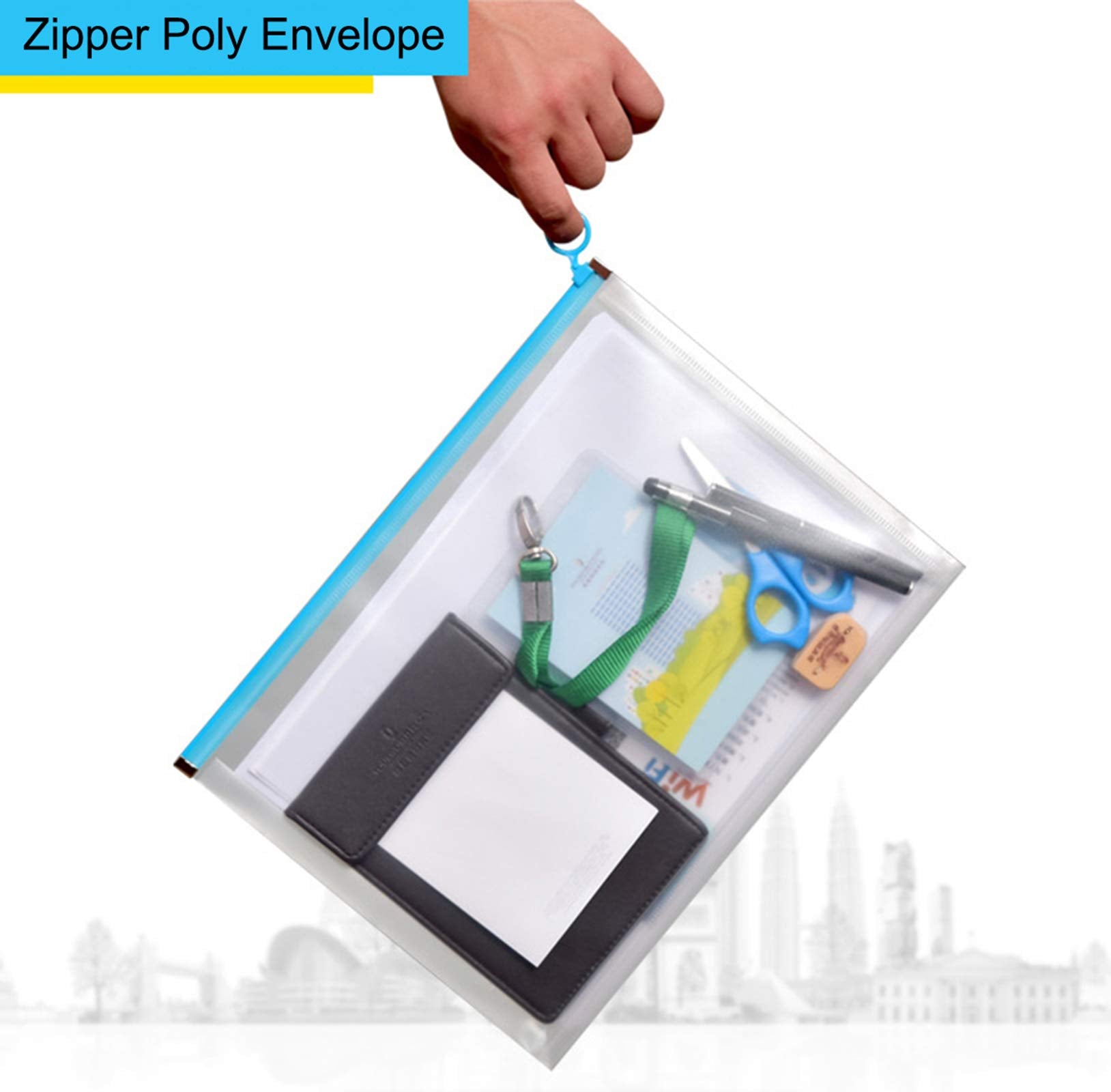 YESSART 9x12 Clear Zip Plastic Envelopes File Document Paper Holder Pack of 12