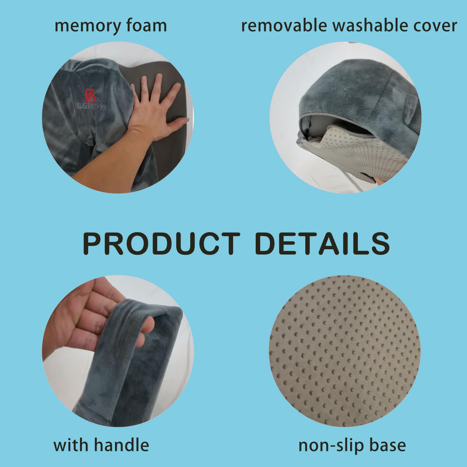 BLISENCHY Office Chair Cushion, Memory Foam Seat Cushion, Non Slip Sitting Pillow for Gaming, Car Seat, Computer Chair Pad, Sciatica and Tailbone Support, Washable Cover (Gray Flannel)