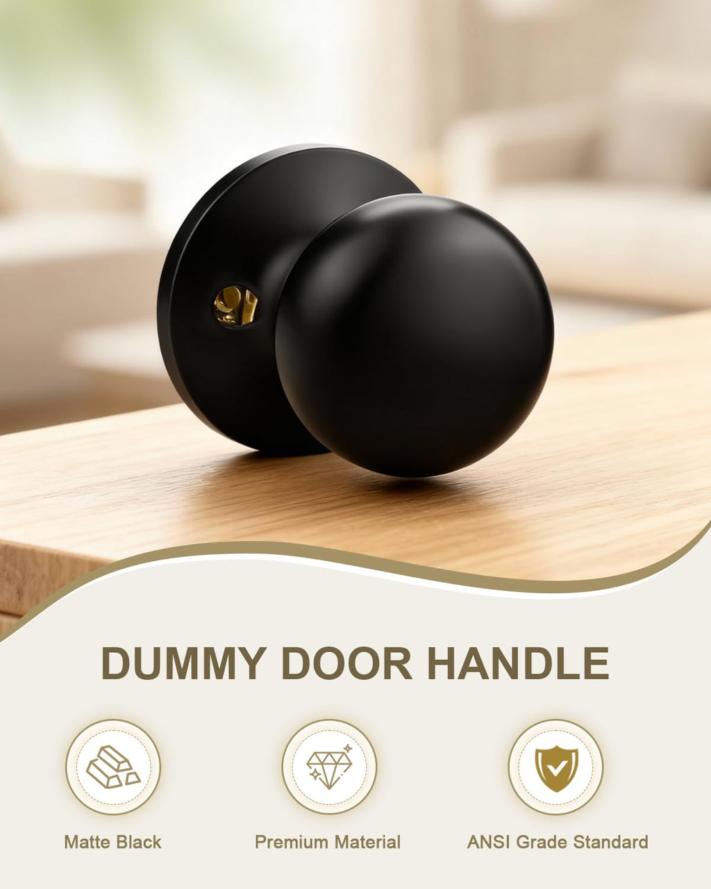 GOBEKOR 2 Pack Black Dummy Door Knobs Interior Matte Black Single Dummy Door Knob for Closet Round Dummy Knobs for French Doors Single Side Knob