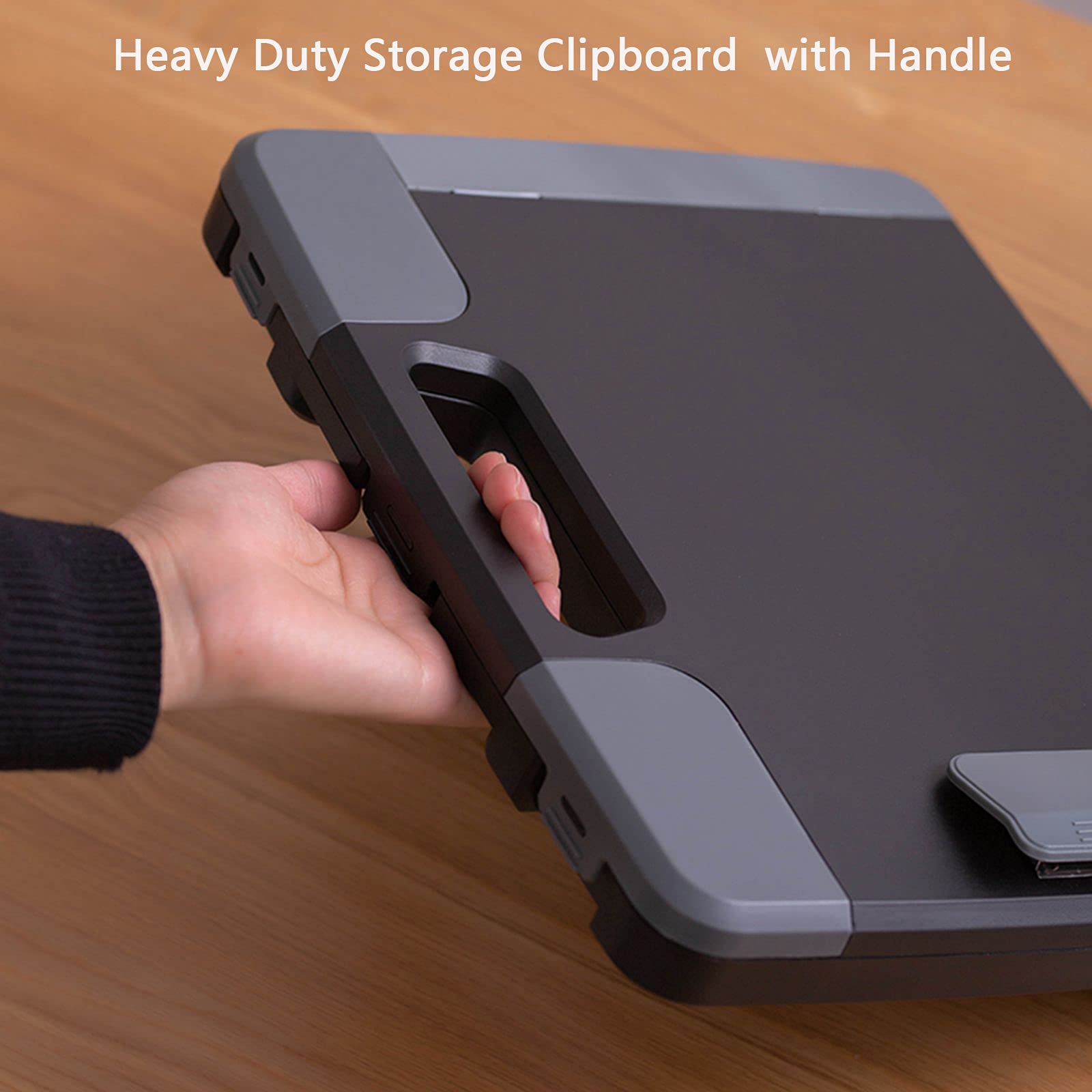 Tradetop Portable Clipboard Folder with Storage, Plastic Storage Case with Side-Opening, Heavy Duty Clipboard, A4 Size Writing for Office, 14.5"x12"x 1.75", Black