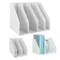 SAYEEC Desktop File Magazine Folder Holder 4 Section Plastic Hollow Documents Foldable Organizer File Cabinet Shelf Frames Dividers Rack Display and Storage (White)