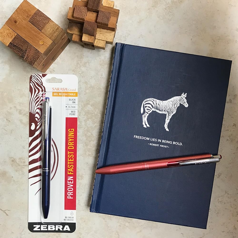 Zebra Pen SARASA Grand Retractable Gel Pen Gift Set, White/Black/Navy Brass Barrel, .7mm Medium Point, Rapid Dry Black Ink, Ideal for the Left Handed, Elimates Smudging and Smearing in Seconds (45373)