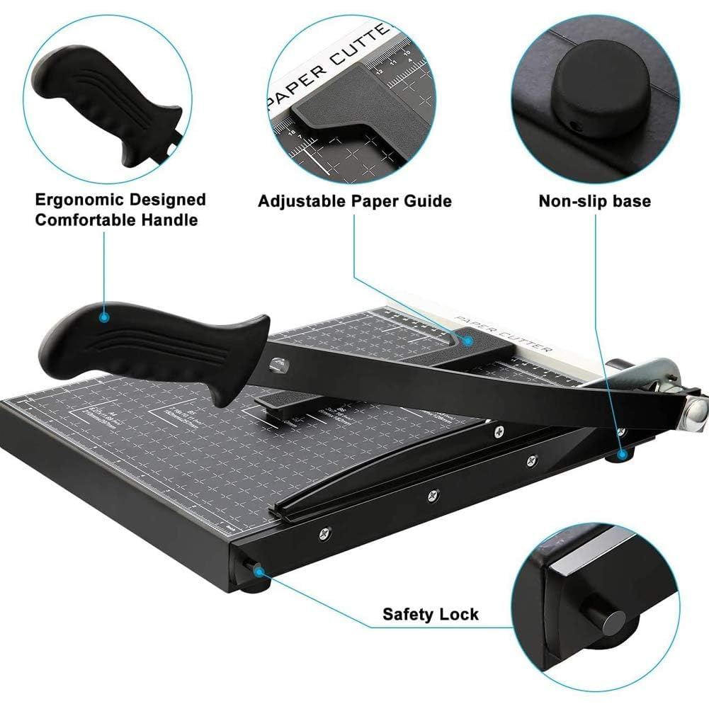12 Inch Heavy Duty Paper Cutter,Metal Base Guillotine Paper Cutter for A4 Craft and Photo,Dual Paper Guide Bars Trimmer Slicer,12-Sheet Capacity Professional Paper Cutter Slider for Home Office