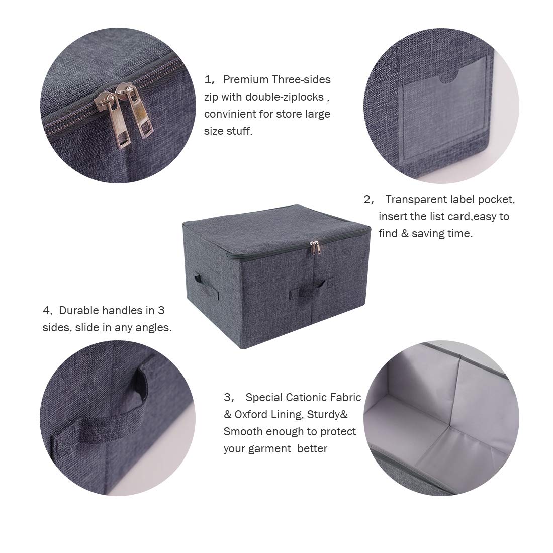 Pack of 2, Zip Lid Stackable Storage Boxes for Clothes Organizer in Wardrobe, Folding & Washable, Black Gray
