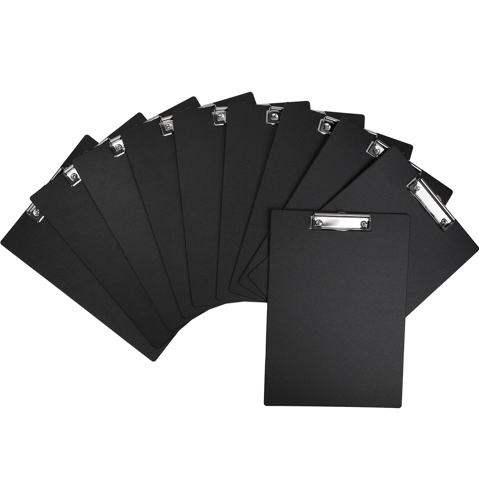 BOMKEE Black Clipboard, 10 Pack A4 Letter Size Clipboard Plastic Clipboards with Low Profile Metal Clip and Hanging Hole for Office and Home