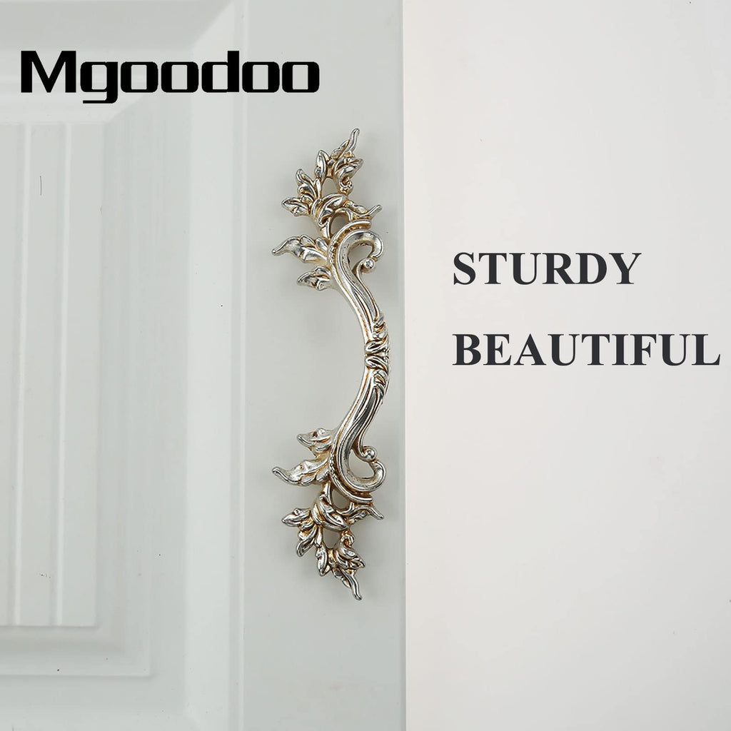 Mgoodoo 5Pcs Antique Silver Drawer Pulls, 168mm Length European Style French Vintage Handles for Cabinet Door Dresser Cupboard Closet Furniture Hardware