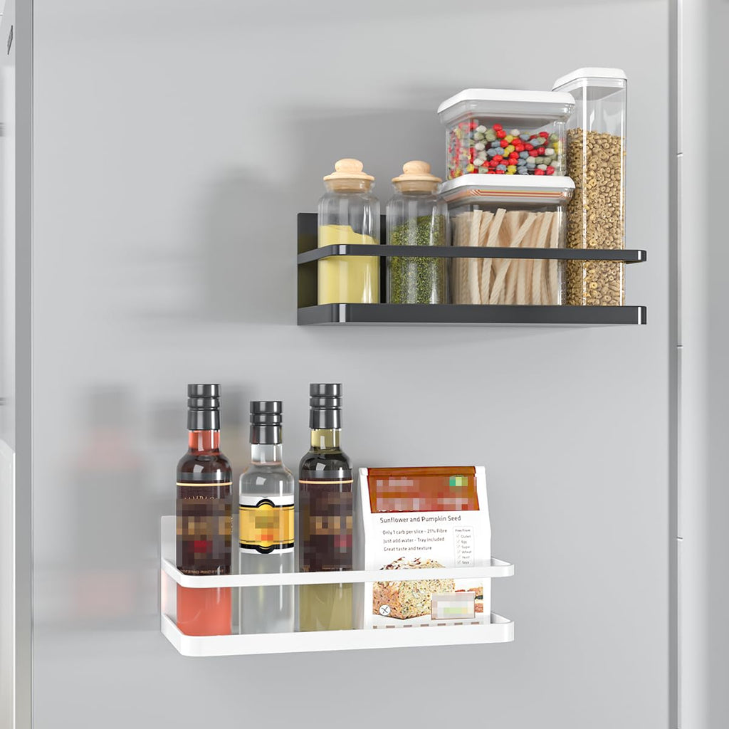 Magnetic Spice Rack, NIFIVE Magnet Refrigerator Spice Shelf Organizer for Spices, Jar of Olive Oil, Cooking Oils, Salt, Pepper, Perfect Space Saver for Small Kitchen (White, 2)