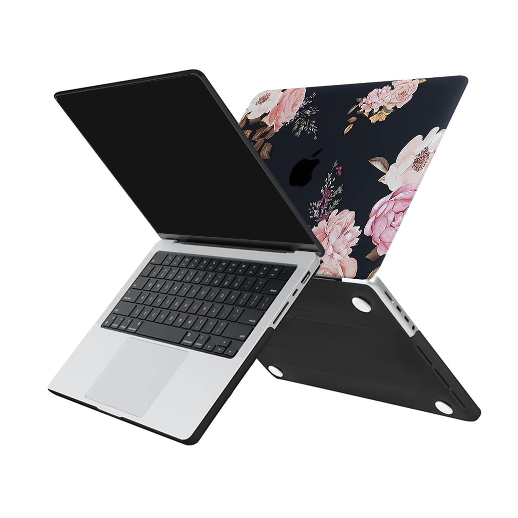MOSISO Compatible with MacBook Pro 14 inch Case 2025 2024-2021 M4 M3 M2 M1 A3112 A3185 A3401 A2918 A2992 A2779 A2442, Plastic Peony Hard Shell Case&Keyboard Cover&Screen Protector, Black