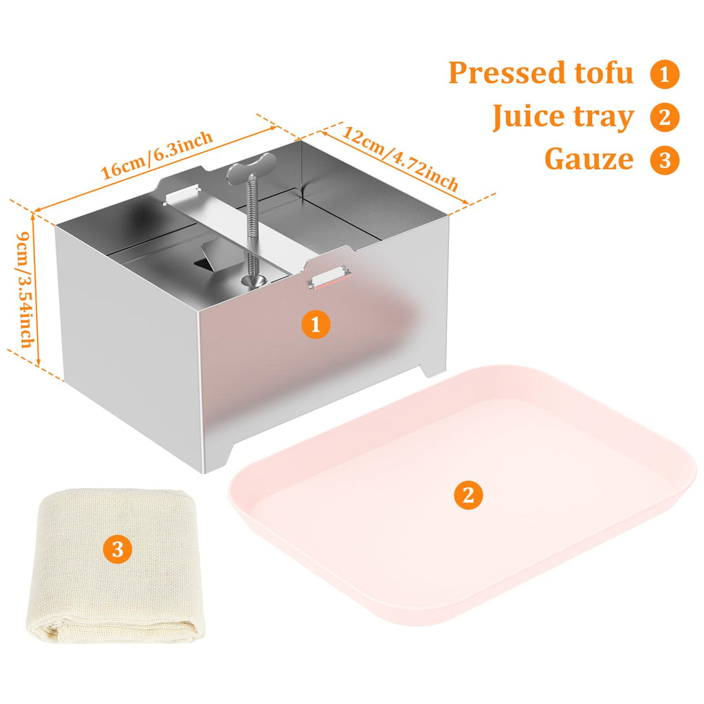 Tofu Press Stainless Steel Tofu Maker Press Mold Kit with Tofu Presser Towel & Drip Tray Tofu Maker for Quick Water Removal in 10-30 Min Drain, Versatile for Paneer Maker & Cheese Press
