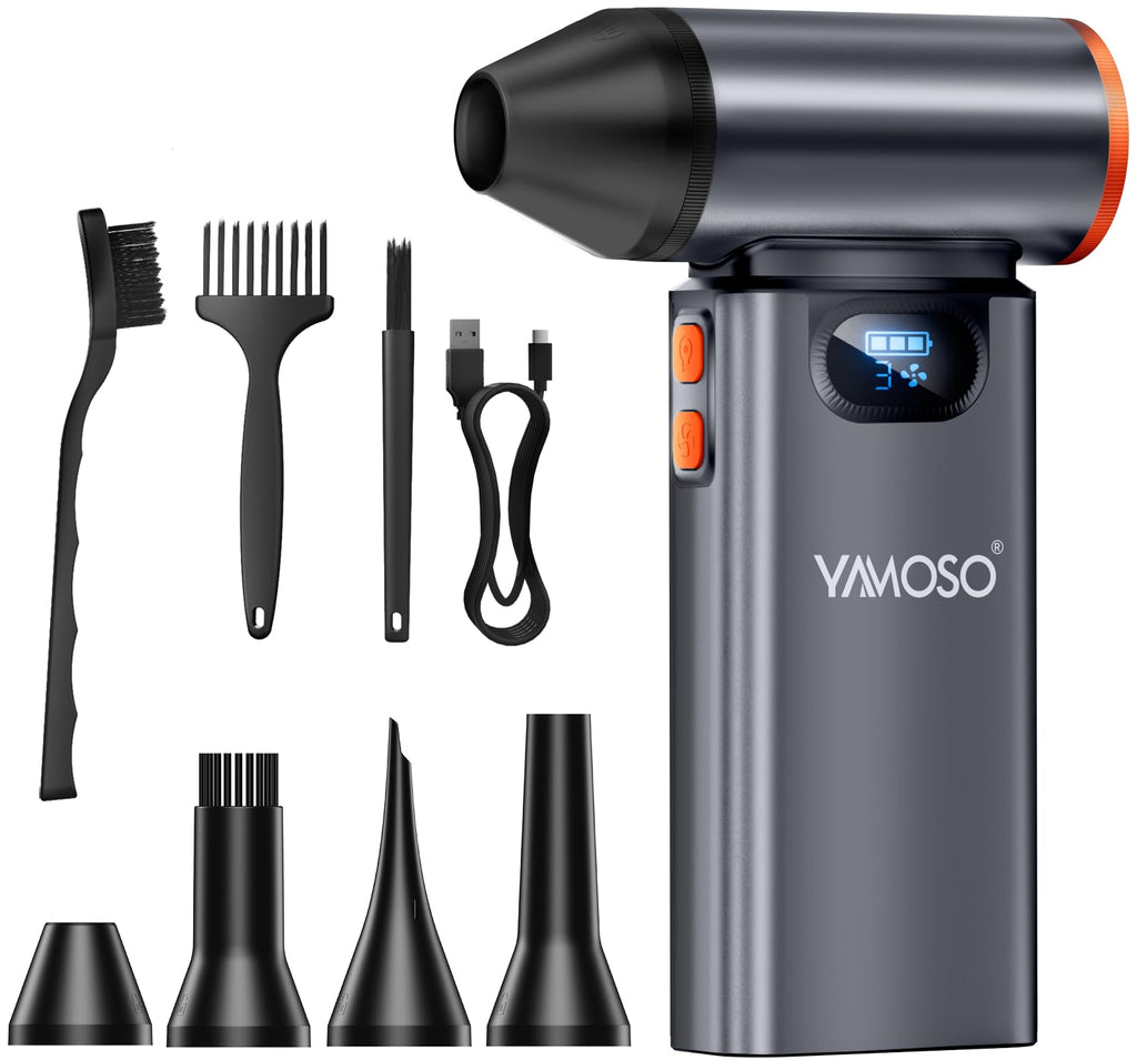 YAMOSO Electric Compressed Air Duster, 180000RPM Electric Air Duster, 4-Speed Adjustable Cordless Dust Blower with 8000mAh Battery, Mini Blower for PC, Keyboard, Car, Home, Outdoors and Car Cleaning