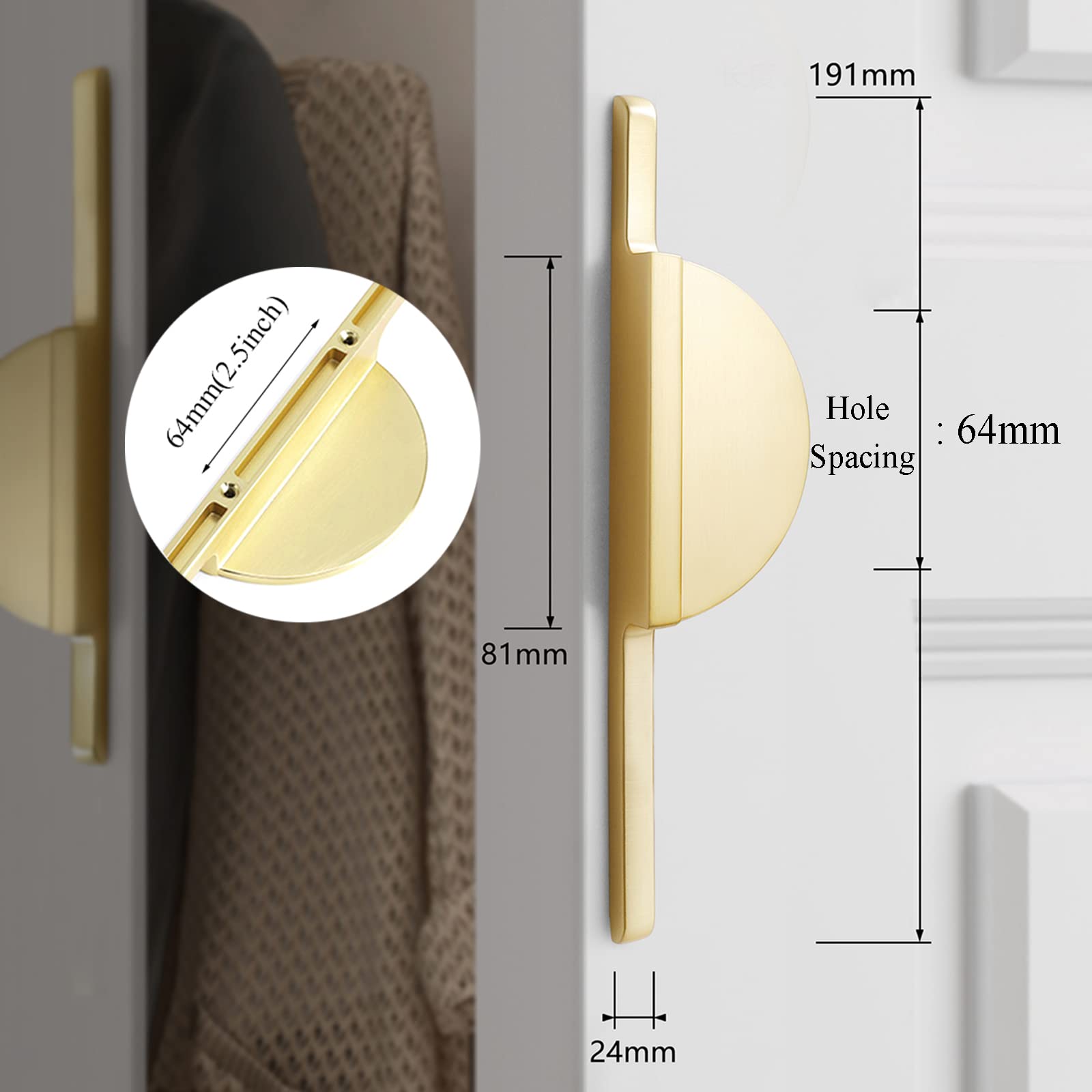 Myxekllo Gold Drawer Pulls Half Moon Drawer Pulls, Brushed Gold Cabinet Pull Handles for Kitchen Cabinet Cupboard Dresser, Hole spacing 2.5 inches 2 Pack