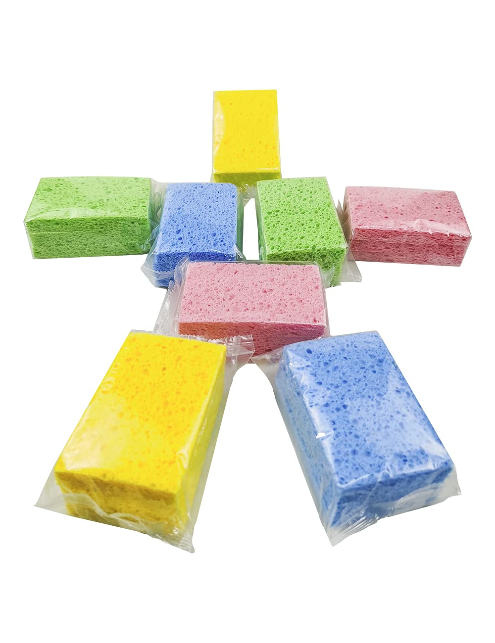 Cellulose Sponges Kitchen, for Washing Dishes, in Bulk, 24 Pack (3 Count x 8 Individually Wrapped + 2 Free Scouring Pads), 100% Natural Biodegradable