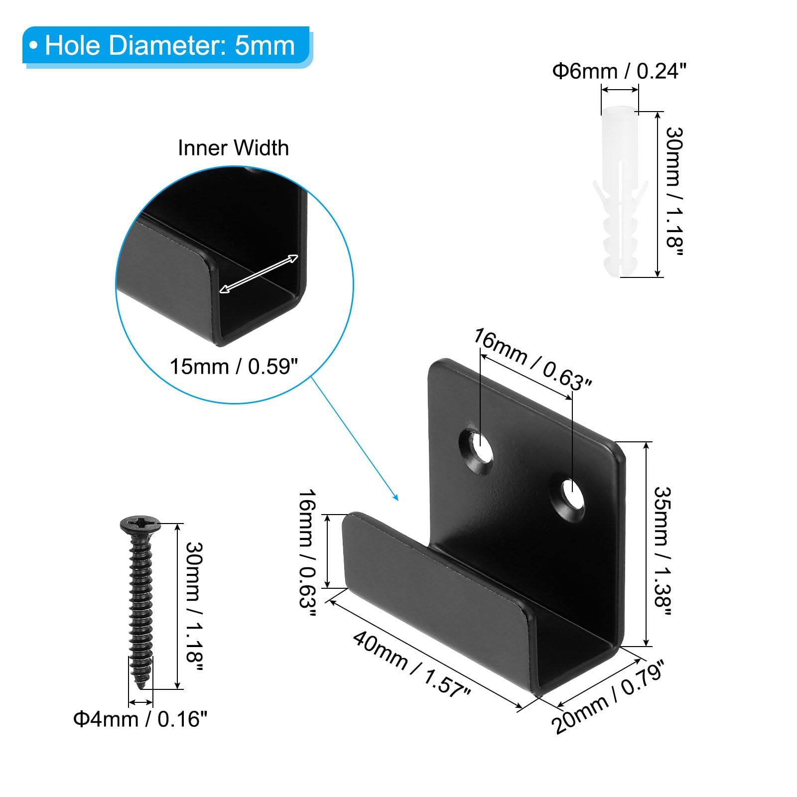 PATIKIL Tile Hanger Bracket 1.38x0.79x0.6, 6 Set U Wall Mounted Mirror Clips Fasteners Stainless Steel Metal Mirror Holder Kit L Size with Screws for Large Mirror Silver Tone
