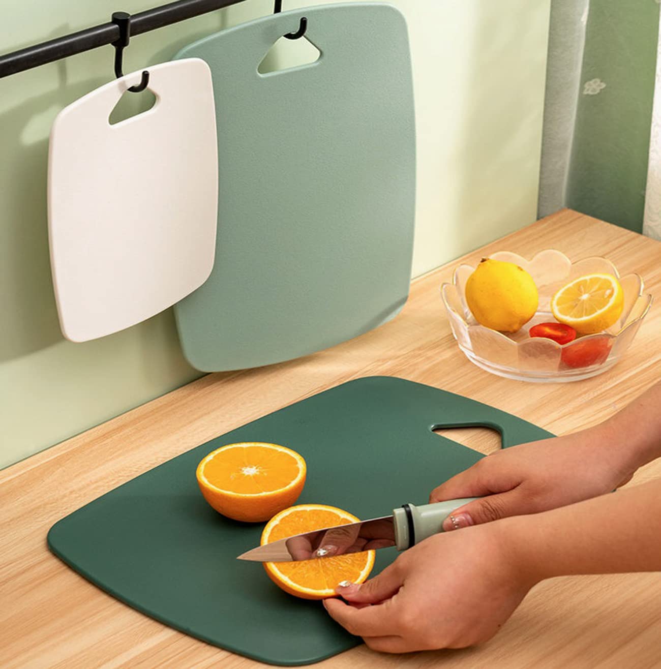 Plastic Cutting Board Set of 3, Cutting Boards for Kitchen,Thick Chopping Boards for Meat, Veggies, Fruits, with Easy Grip Handle,Non-Slip, Dishwasher Saf,Suitable for Outdoor Camping, RV. (Green)