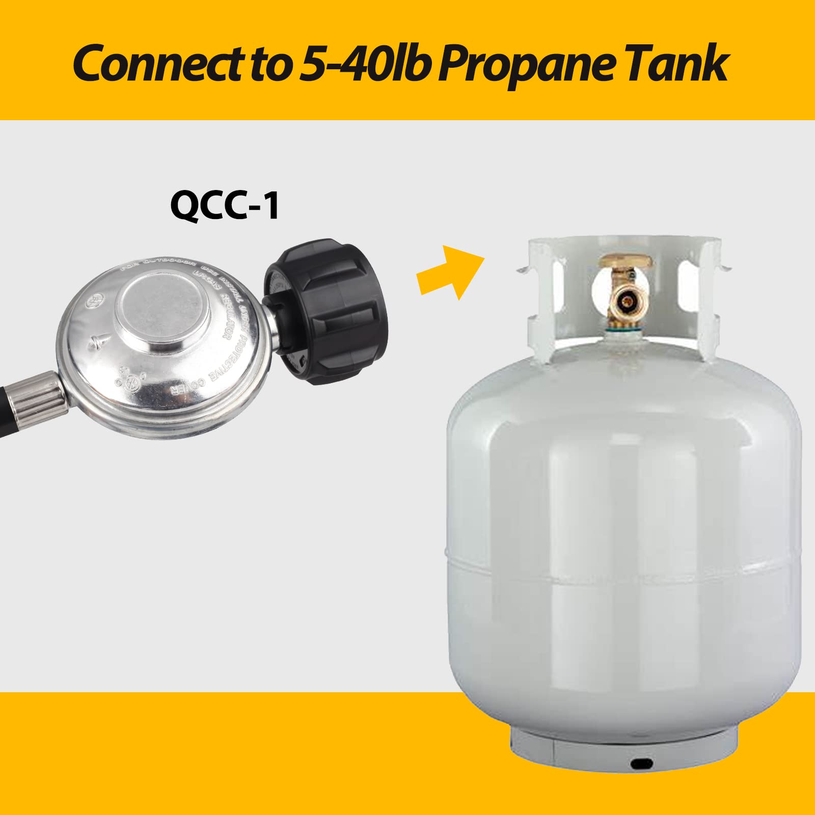 Bbcuepro 12FT Universal Low Pressure Propane Regulator and Hose - Propane Hose with Regulator for Gas Grill, Patio Heater, Fire Pit and More - 3/8 Inch Female Flare