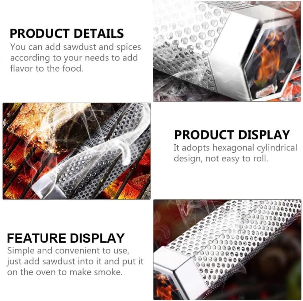 Smoke Tube for Pellet Smoker, 12'' Stainless Steel Pellet Smoker Tube for Cold/Hot Smoking, 5 Hours of Billowing Smoke, Fits All Grill or Smoker, Improved Hexagon Design