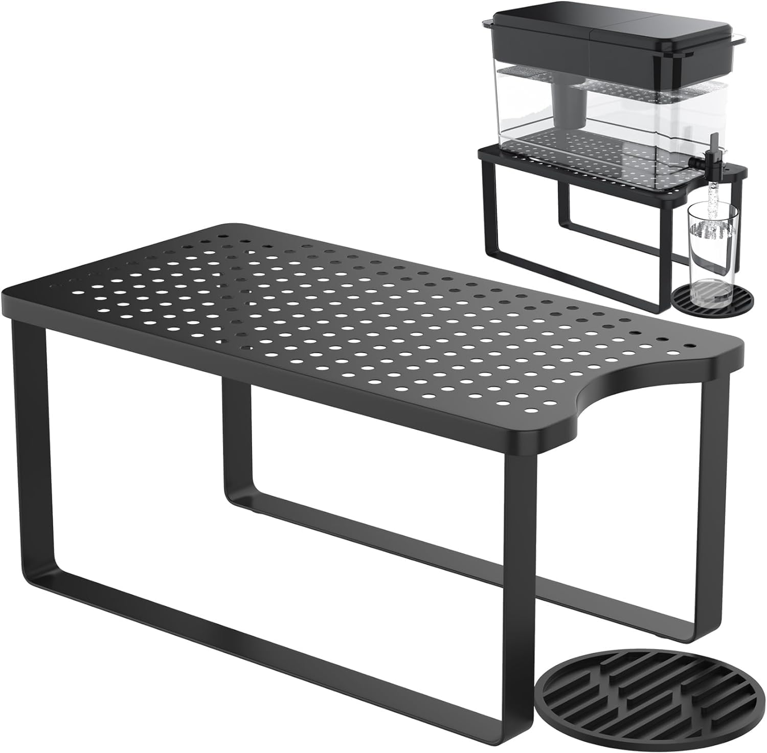 Water Filter Dispenser Stand with Drip Tray - 7.7''W x 14.6''D x 6.7''H, Metal Stand Designed for Brita Water Filter, Compatible with ZeroWater, PUR, Waterdrop etc