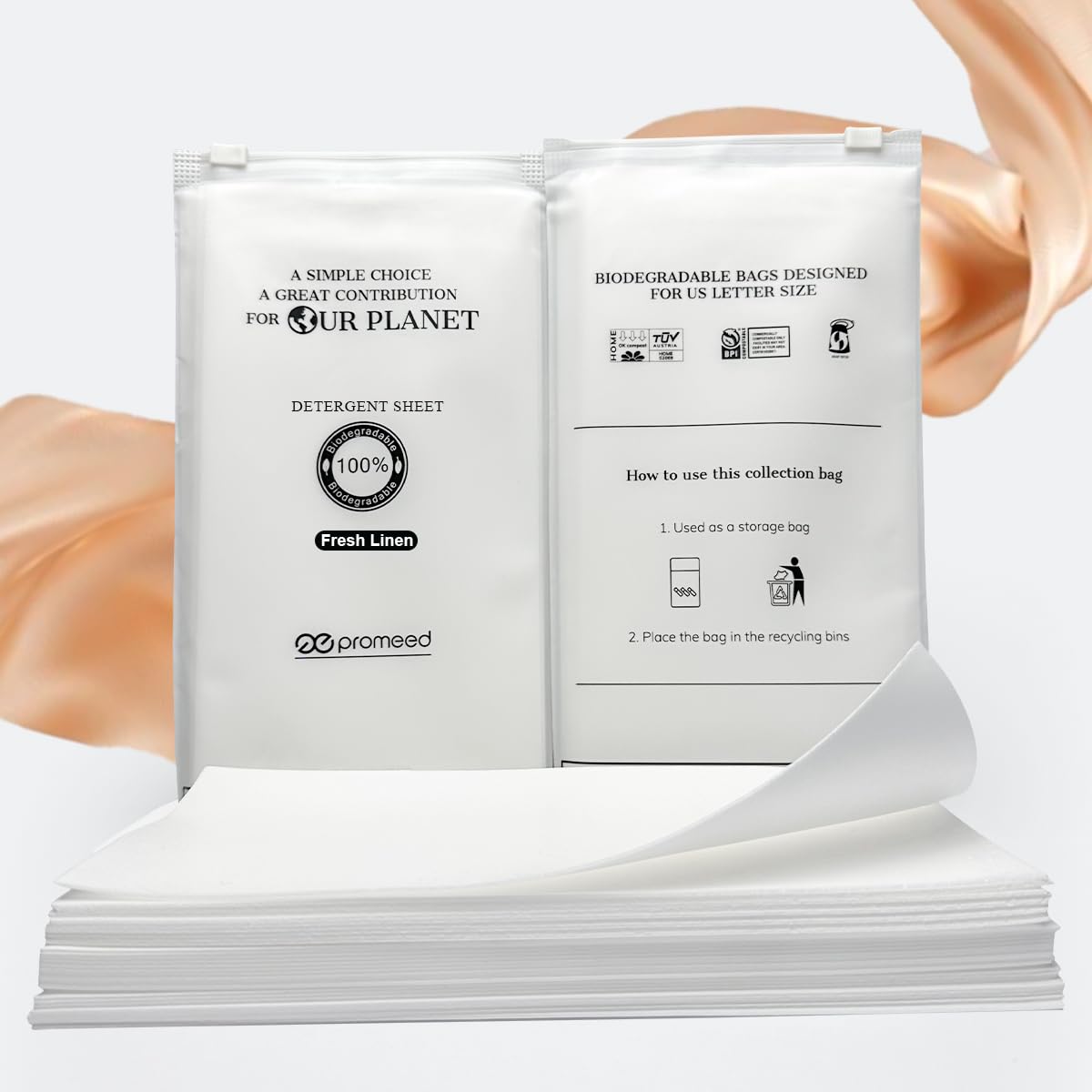 Promeed Silk Detergent Sheets,Laundry Detergent Sheets for Silk,Eco-friendly Plastic Free Non-sentizizing Gentle Silk Wash,Space Saving Easy to Carry and Use,Fresh Scent (60 Loads) 20 Sheets