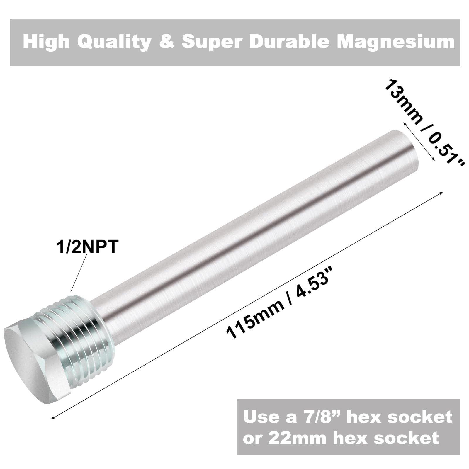 2 Pack RV Water Heater Anode Rod - 4.5" L x 1/2" NPT, Replacement Part for Atwood Dometic Water Heater 11553
