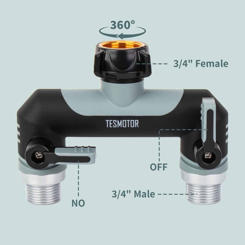 Tesmotor 2-Way Tap Splitter, 3/4 Inch 2 Way Hose Tap Splitter with 2 Individual Valves for Garden Kitchen Faucet