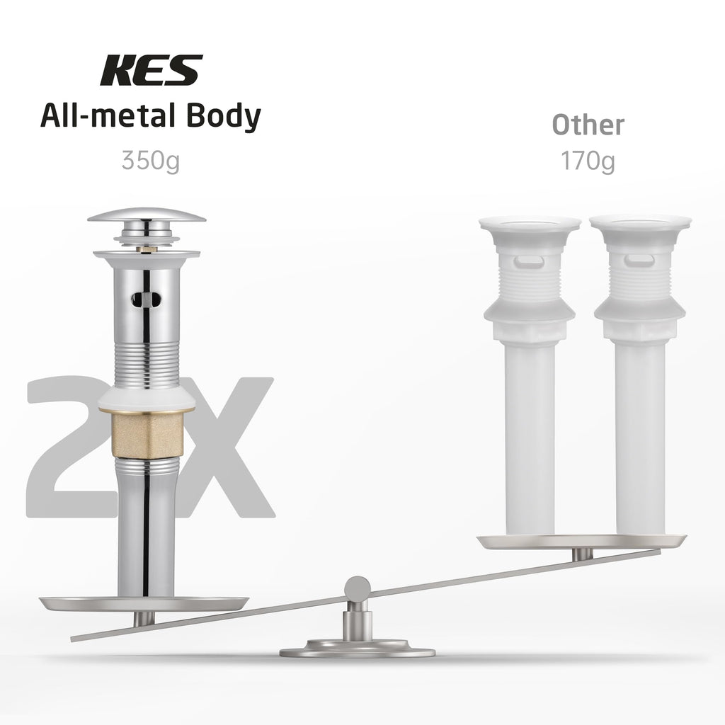 KES Bathroom Sink Drain with Strainer Basket Hair Catcher Anti Clog Pop Up Drain Stopper Vanity Vessel Sink with Overflow, Polished Chrome S2013A-CH