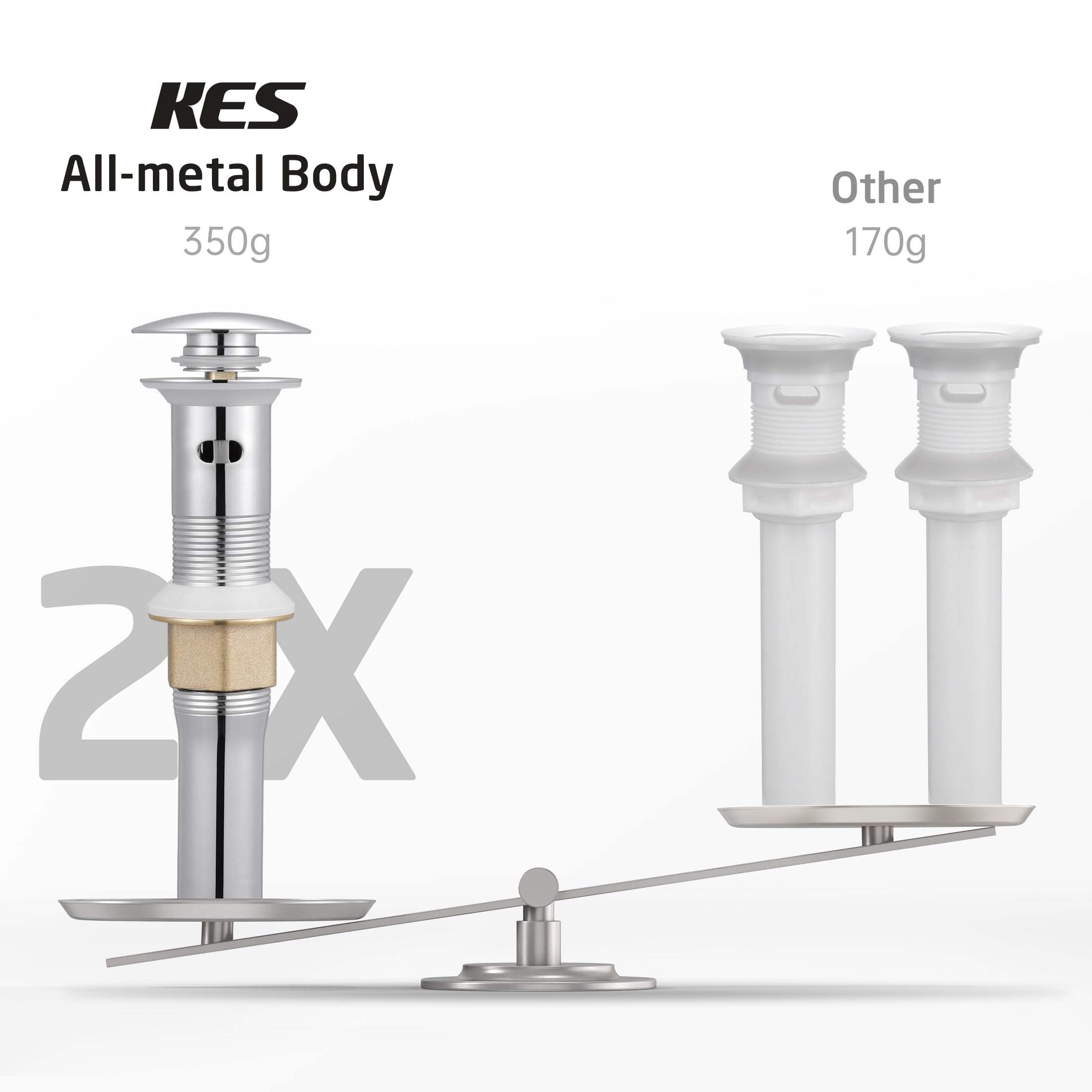 KES Bathroom Sink Drain with Strainer Basket Hair Catcher Anti Clog Pop Up Drain Stopper Vanity Vessel Sink with Overflow, Polished Chrome S2013A-CH