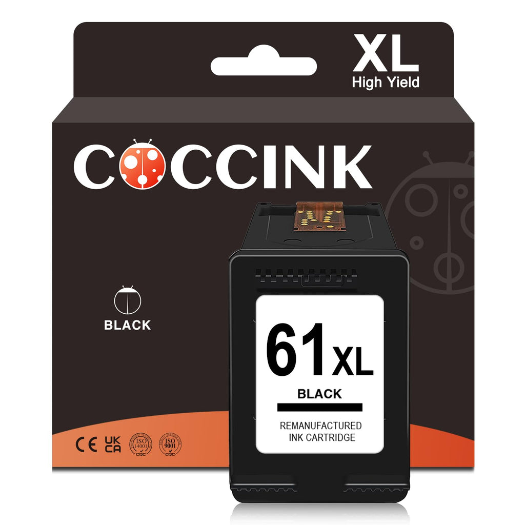 COCCINK 61XL Black Ink Cartridge Work with HP 61 XL Envy 4500 5530 4502 4501 5531 Officejet 4630 4635 Deskjet 3050 3510 2540 1510 2512 1055 1513 3056A for HP Printers High Yield Printer (1 Black)