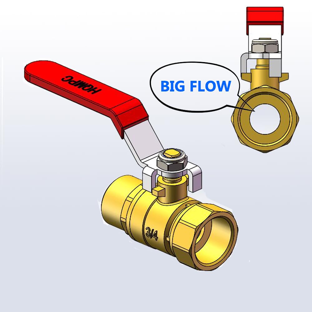 HQMPC Garden Hose Shut Off Valve Ball Valve 3/4" GHT Water Turn Off Heavy Duty Hoses On Off Valve Brass Shut Off Valve Hose Ball Valves 1Pc Long Handle
