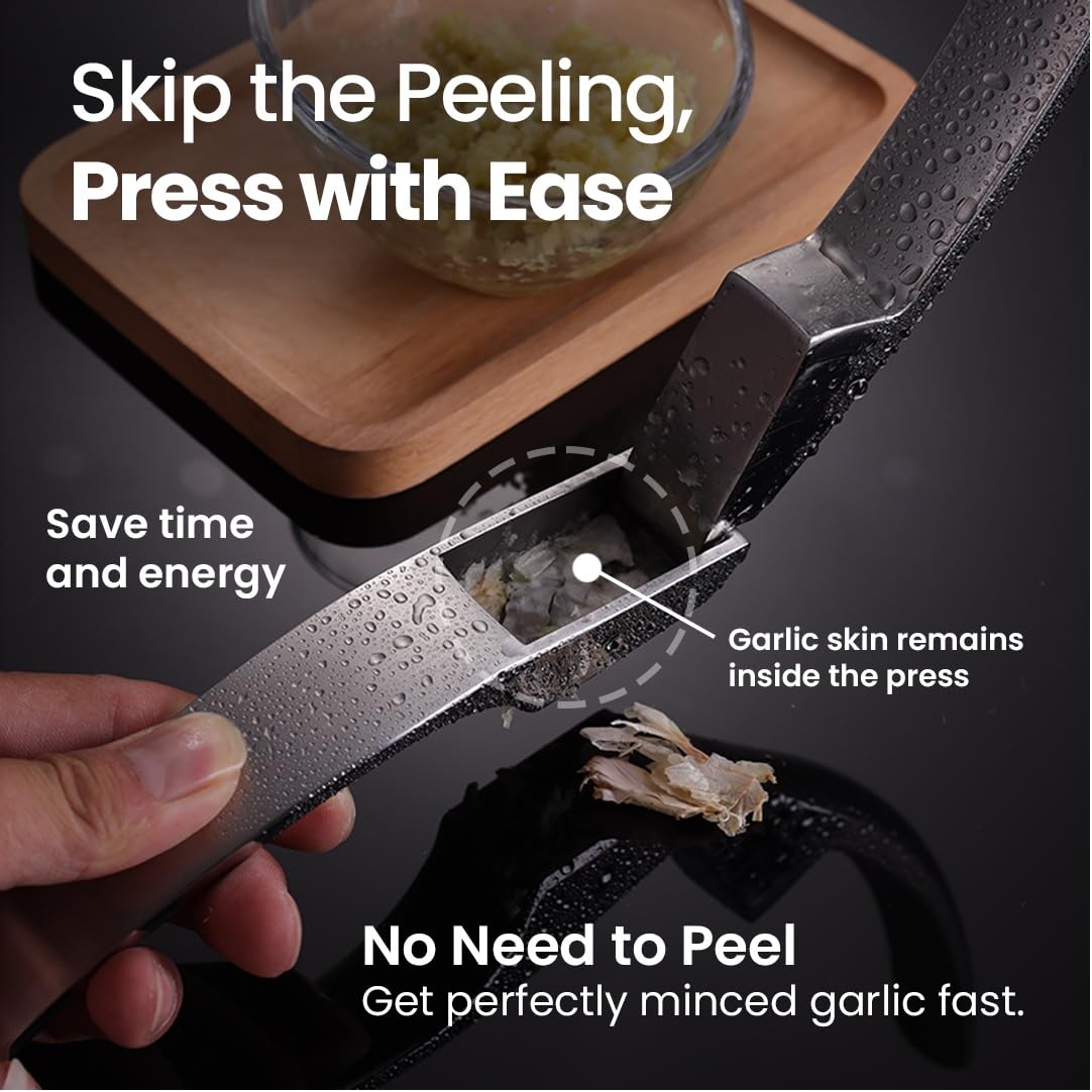 No Peeling Required Garlic Press Stainless Steel with Detachable Handle for Fine Mincing-Premium Garlic Mincer Tool, Rust-Proof, Easy to Clean, Dishwasher Safe Garlic Crusher with Lifetime Replacement