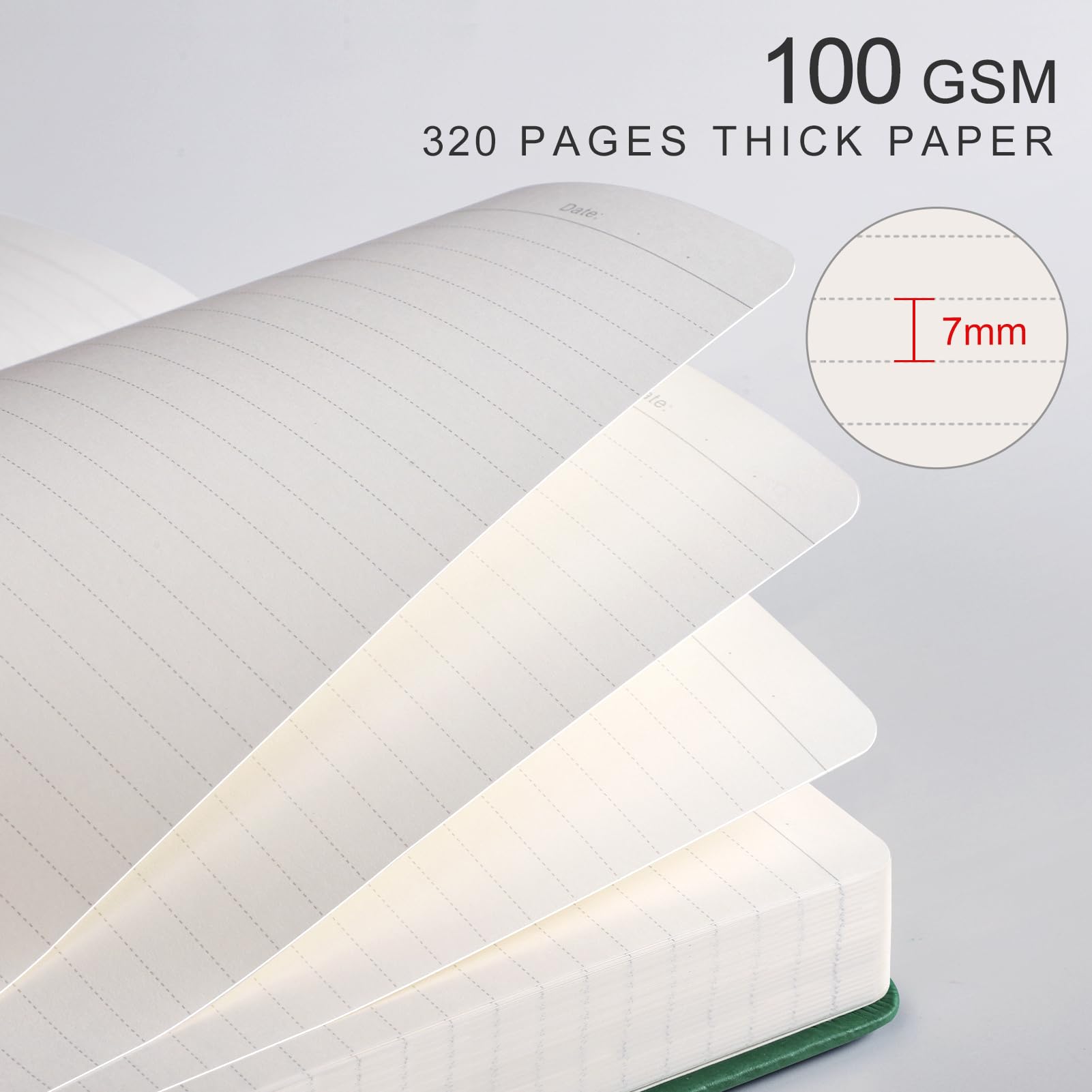 EMSHOI Lined Journal Notebook, 320 Numbered Pages, A5 College Ruled Notebook, with 100 GSM Thick Paper, Hardcover Leather, Contents, Stickers, Inner Pocket, Pen Holder, 5.75 x 8.38-Dark Green
