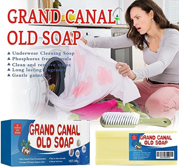 2Pcs Grand Canal Soap,Grand Canal Underwear Cleaning Soap, Laundry Stain Remover Bar, Gentle and Does Not Hurt Hands