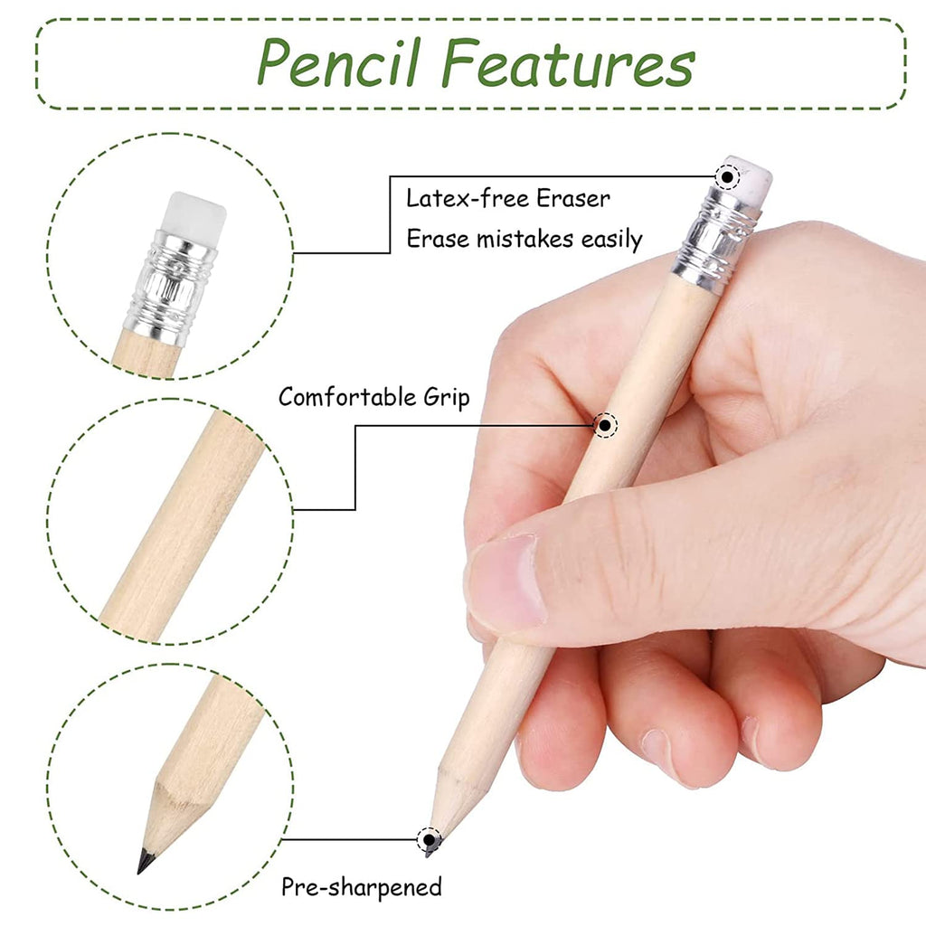 CAVLA 100 Pcs Golf Pencils, Mini Pencils, Half Pencils with Eraser, Short Round Pencils, Mini Wood Pencils Round Pencils Short Wood Pencils for Preschoolers Toddlers Kindergarten School Home