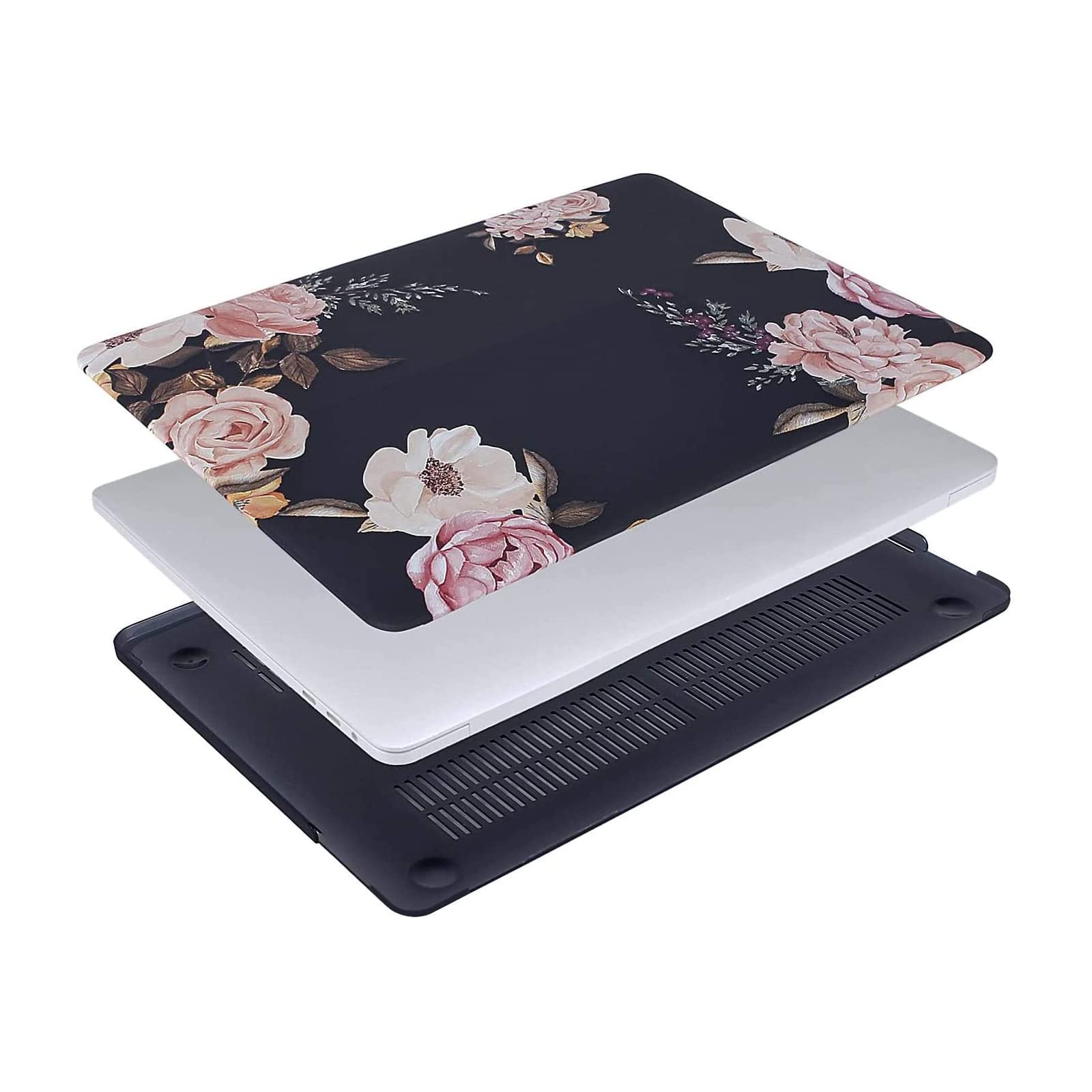 MOSISO Compatible with MacBook Pro 13 inch Case M2 2023,2022,2021-2016 A2338 M1 A2289 A2251 A2159 A1989 A1706 A1708, Plastic Peony Hard Shell Case & Keyboard Cover Skin & Screen Protector, Black