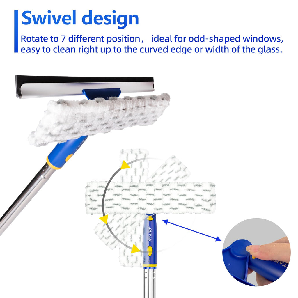 ITTAHO 81" Window Squeegee Cleaner,2 in 1 Window Cleaning Tool Kit,Shower Squeegee with Extension Pole，Glass Cleaning Tools for Shower Glass,Indoor/Outdoor High Window Cleaning-Two Pads