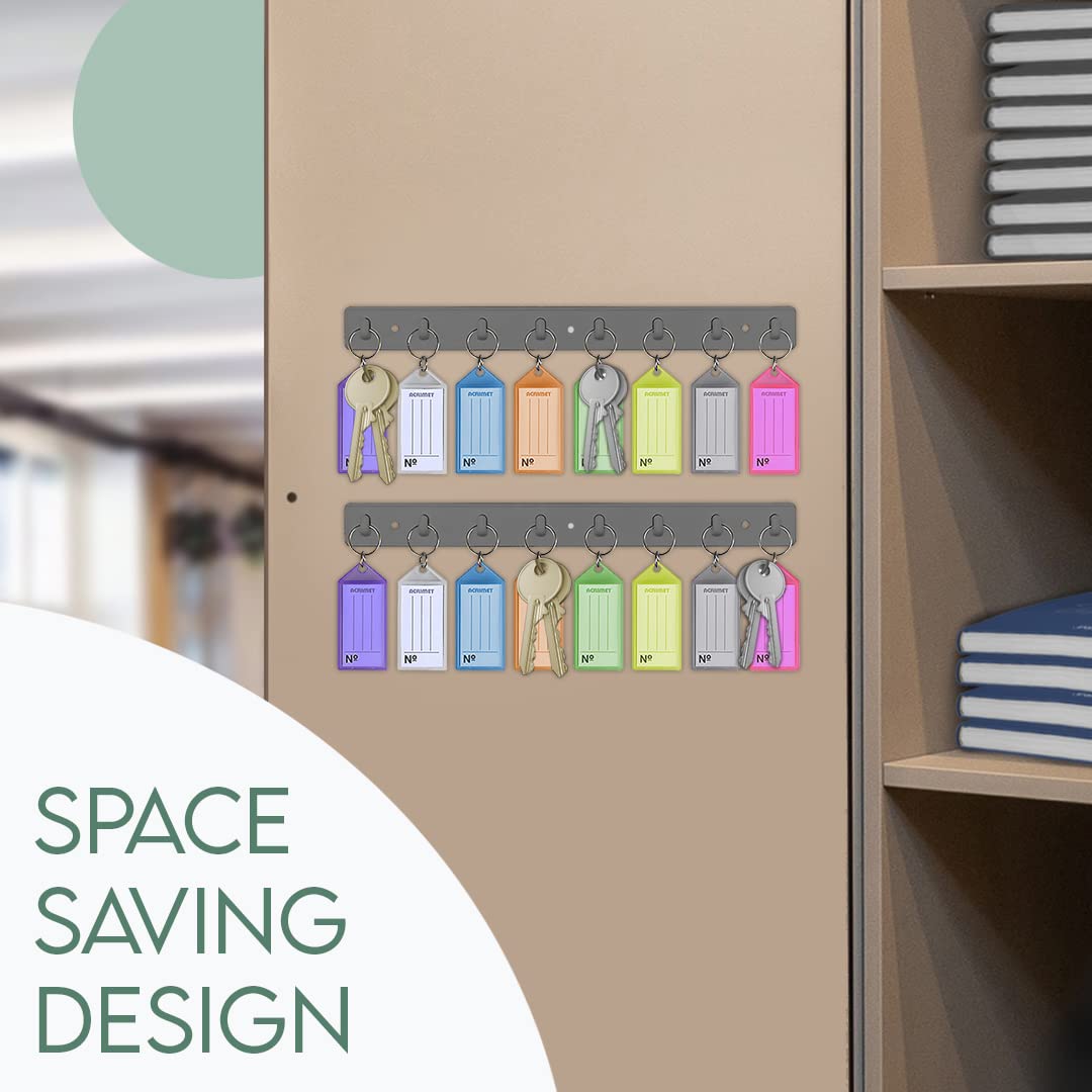 Acrimet Key Tag Rack w/ 8 Keyring Tags (Self-Adhesive Key Storage Rack) (2 Pack) (Assorted Color)